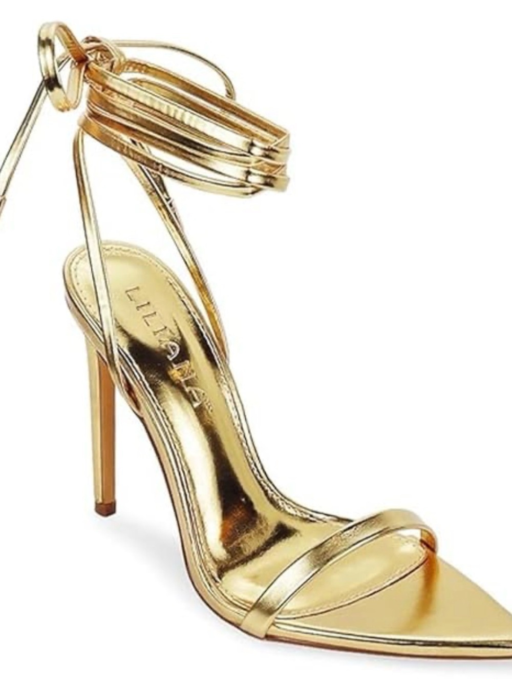 Liliana Gold Metallic Ankle-Tie Stiletto Heel